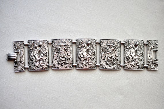 Wide aluminium, Oriental panel bracelet.  Alterna… - image 2