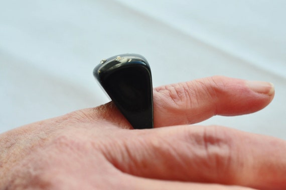 Squared black bubble ring with Rhinestones.  Tall… - image 5
