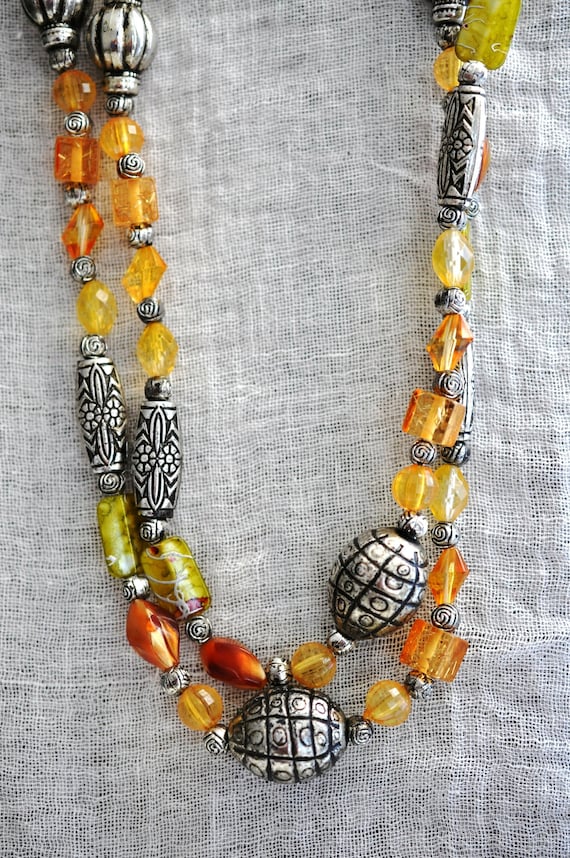 Long, Hippie, Flapper, Galalith bead necklace.  E… - image 1