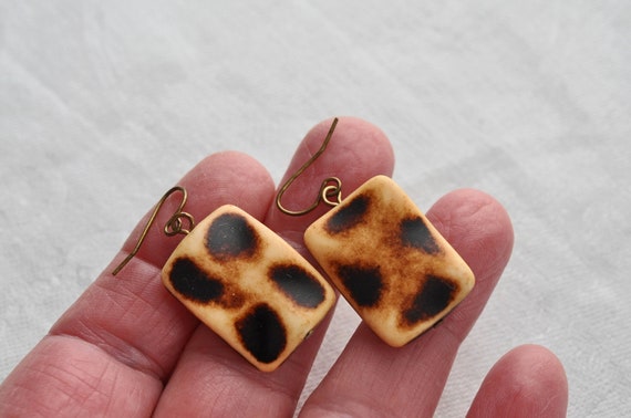 Carved animal print Galalith earrings.  Carved in… - image 2
