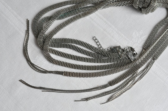 Silver metal, brickwork chain tassel necklace.  L… - image 4