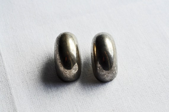 High domed silver toned clip on earrings.  Half m… - image 4