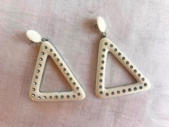 Ivory plastic triangular earrings.  Asymmetric la… - image 1