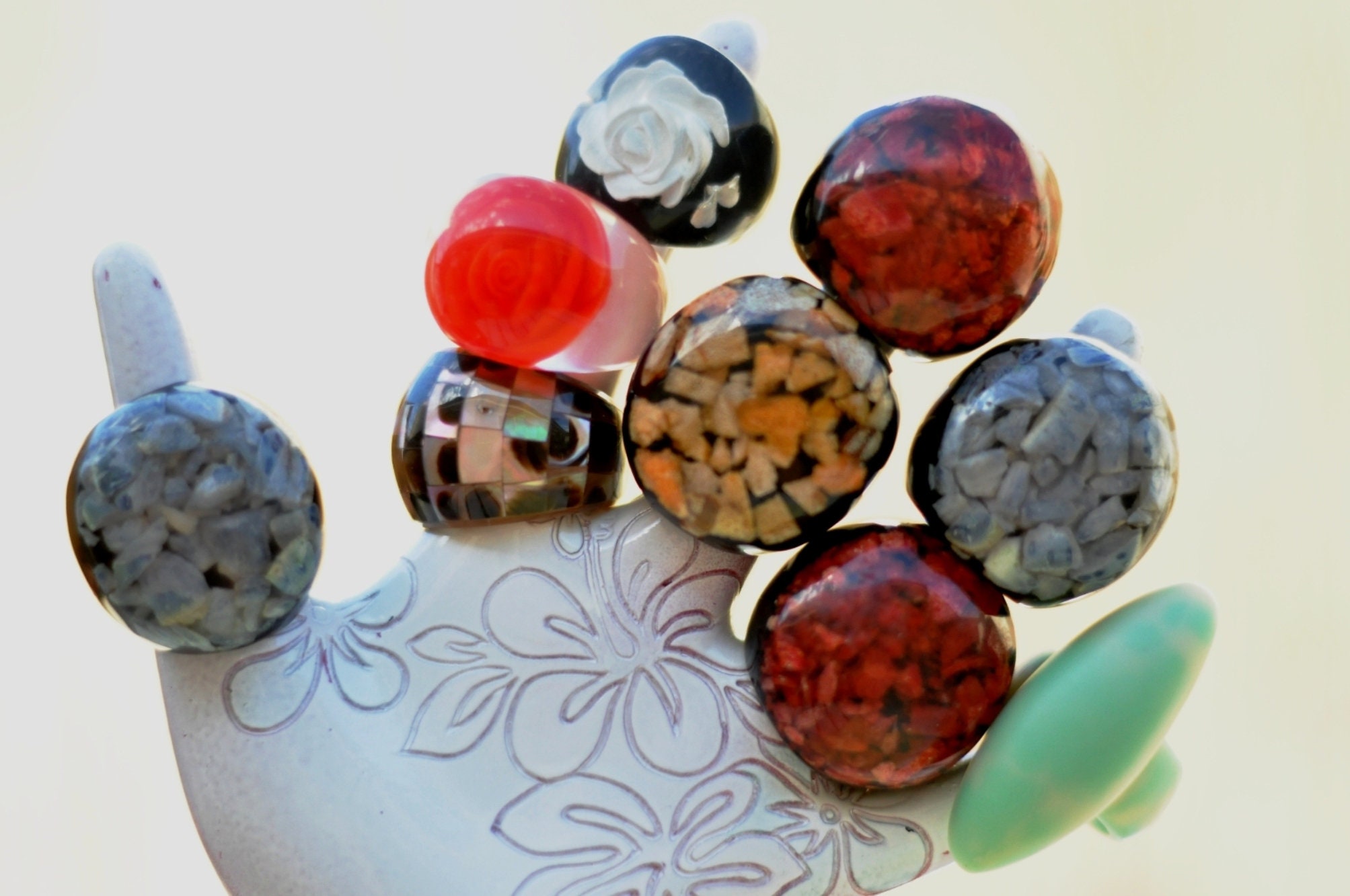 Large Red Domed French Bakelite Ring. Clear Galalith Dome. - Etsy