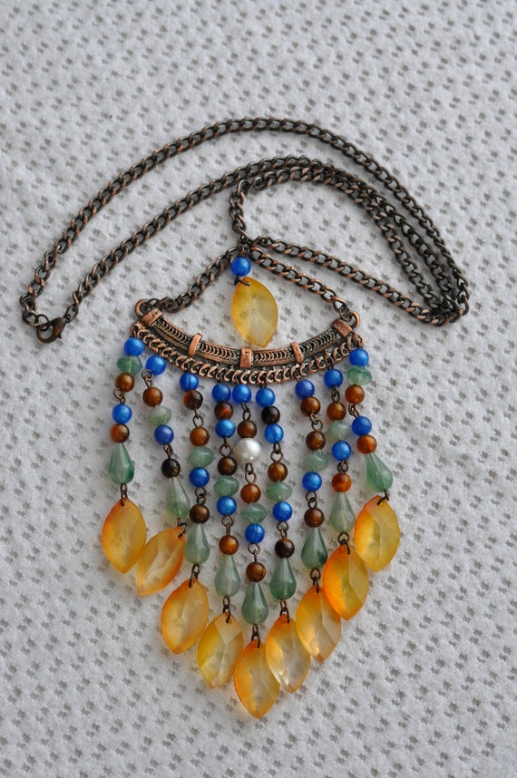 Egyptian inspired Lucite and Copper necklace.  Da… - image 2