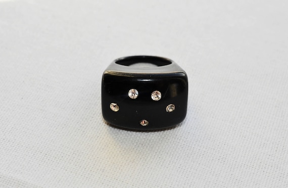 Squared black bubble ring with Rhinestones.  Tall… - image 1