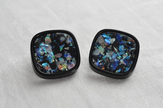 Rounded square MOP, Lucite stud earrings.  Beauti… - image 1