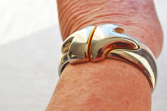 Solid, silver toned Brass clamper bangle, bracele… - image 2