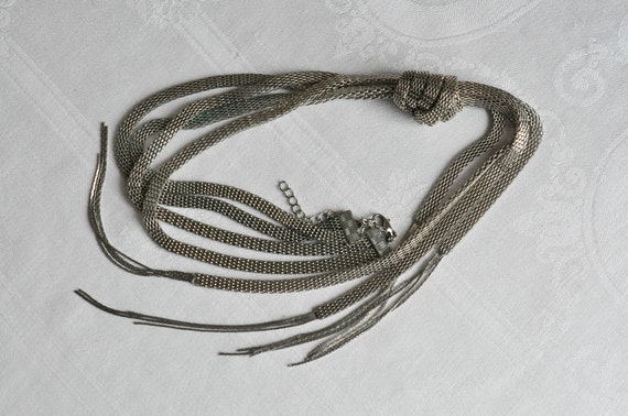 Silver metal, brickwork chain tassel necklace.  L… - image 1