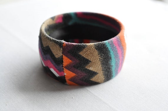 Psychedelic fabric covered wide bangle, bracelet.… - image 7