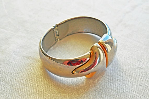 Solid, silver toned Brass clamper bangle, bracele… - image 3