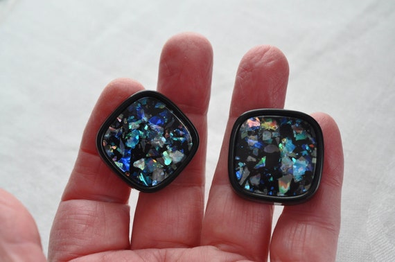 Rounded square MOP, Lucite stud earrings.  Beauti… - image 3