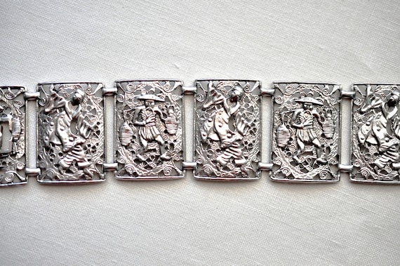 Wide aluminium, Oriental panel bracelet.  Alterna… - image 1