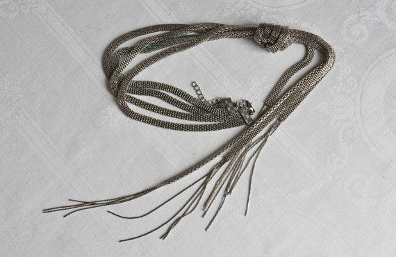 Silver metal, brickwork chain tassel necklace.  L… - image 3