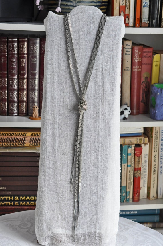 Silver metal, brickwork chain tassel necklace.  L… - image 2