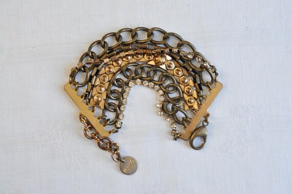 Mimco Large Multi Chain Bracelet. Australian Brand Mimco Gold Plated Brass and Faux Crystal Bracelet. Largre Lobster Claw Clasp. Etsy UK