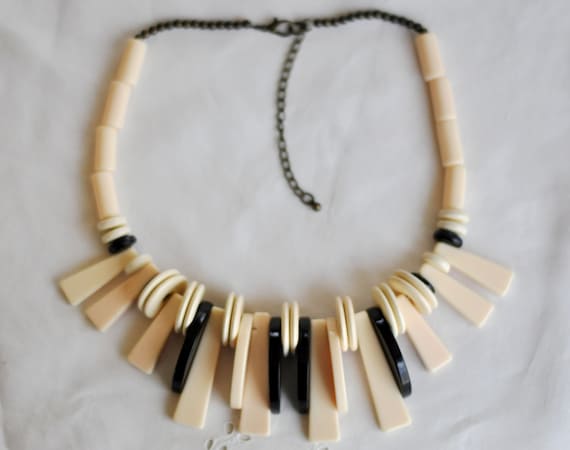 Ebony and Ivory Galalith choker, necklace. French