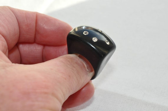 Squared black bubble ring with Rhinestones.  Tall… - image 2