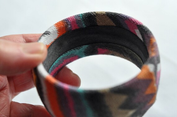 Psychedelic fabric covered wide bangle, bracelet.… - image 4
