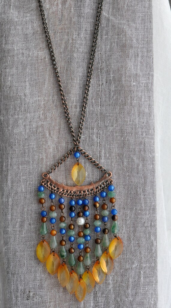 Egyptian inspired Lucite and Copper necklace.  Da… - image 8