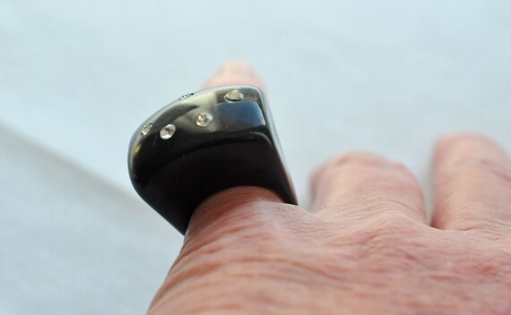 Squared black bubble ring with Rhinestones.  Tall… - image 6