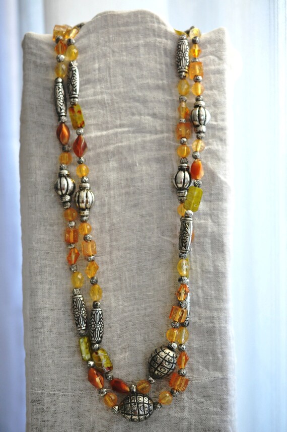 Long, Hippie, Flapper, Galalith bead necklace.  E… - image 3