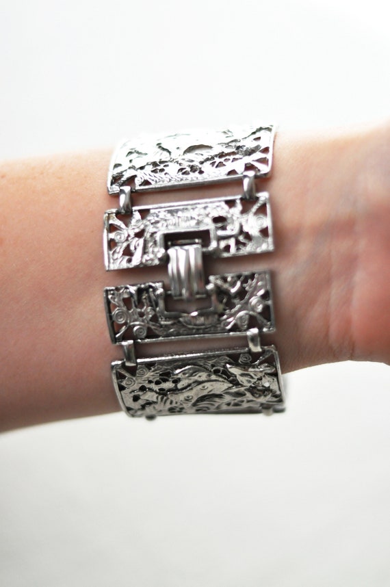 Wide aluminium, Oriental panel bracelet.  Alterna… - image 7