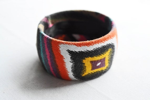 Psychedelic fabric covered wide bangle, bracelet.… - image 1