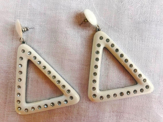Ivory plastic triangular earrings.  Asymmetric la… - image 4