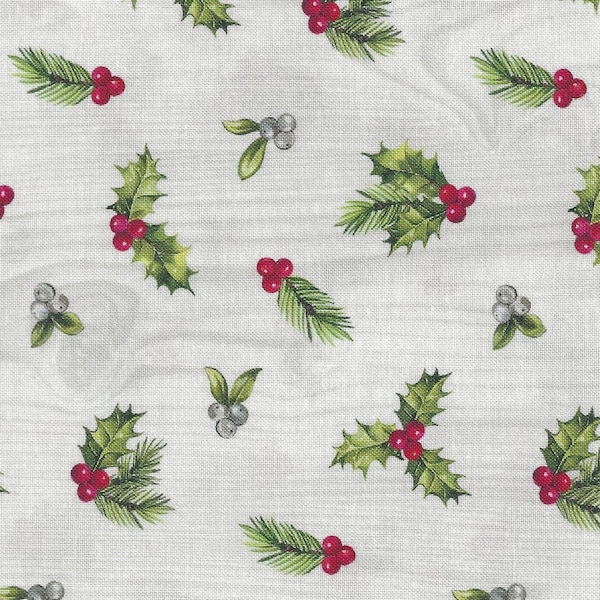 Northcott Scarlet Feather, Cotton Quilt Fabric by the Yard, Mini Holly Toss 23477-91