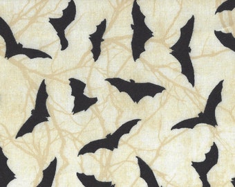 Northcott Black Cat Capers, Cotton Quilt Fabric by the Yard, Bats Beige 24121-12
