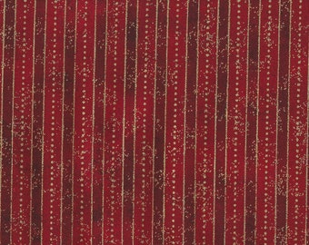 Northcott Shimmer Frost, Cotton Quilt Fabric by the Yard, Dark Red Gold Metallic Stripe 24199M-24