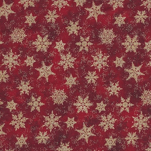 Shimmer Frost Snowflake, Cotton Quilt Fabric by the Yard, Light Red Gold Metallic Northcott 24196M-24