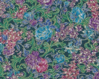 Remnant 17-inch Cotton Quilt Fabric, Calico Blue Floral with gold metallic, Peter Pan