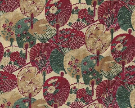 END of BOLT 45-inch Kimono Fan with Gold Metallic, Cotton Quilt Fabric Hoffman