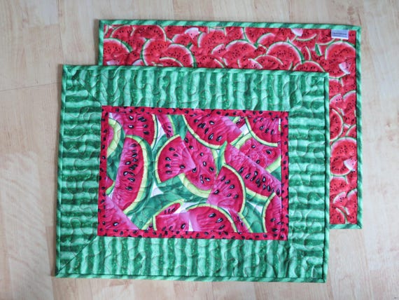 Quilted Placemat Sets of 2, 14x18-inch, Watermelon #2194