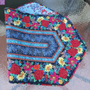 Quilted Table Runner, 19.5x40-inch, Floral Blue Butterflies #961