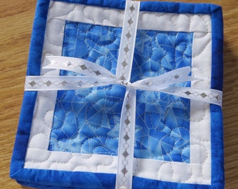 Quilted Coasters, 5x5-inch Set of 6, Judaic Star of Peace Blue #427