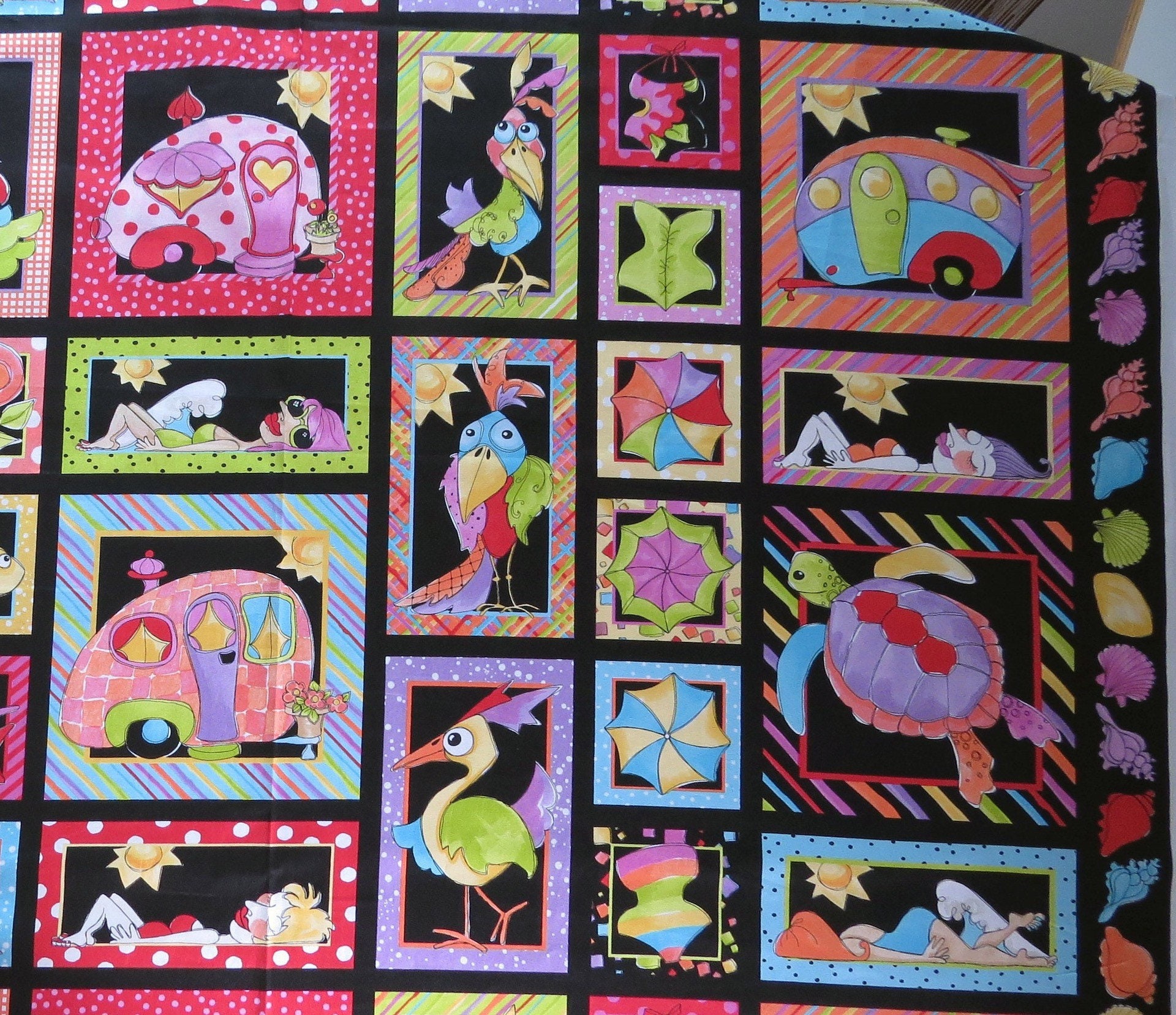 Loralie Designs Happy Camper Cotton Quilt Fabric Panel Etsy