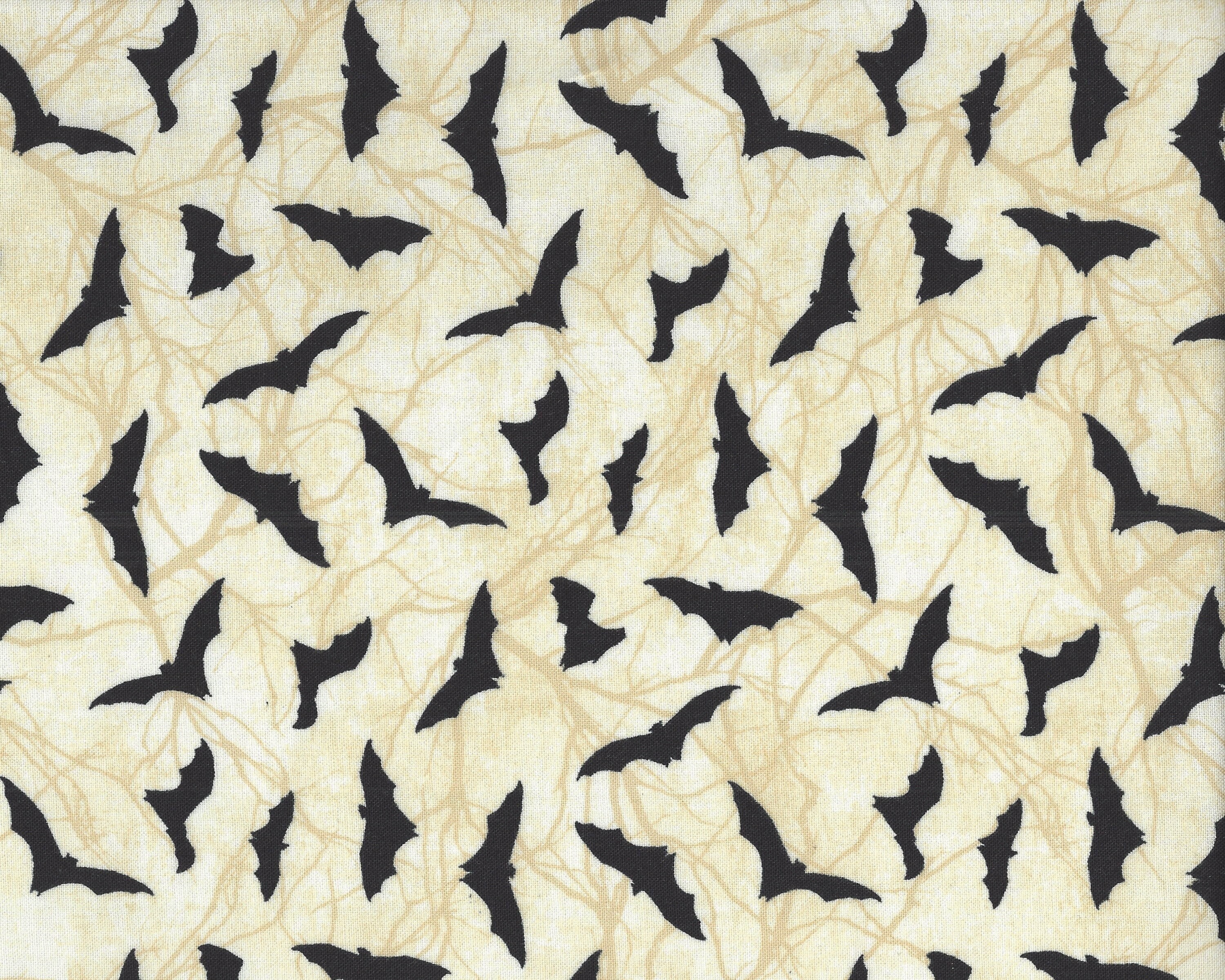 Northcott Black Cat Capers, Cotton Quilt Fabric by the Yard, Bats Beige 24121-12