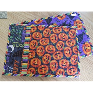 Quilted Mug Rug | Snack Mat, Festive Feline Pumpkin Stripe #2019