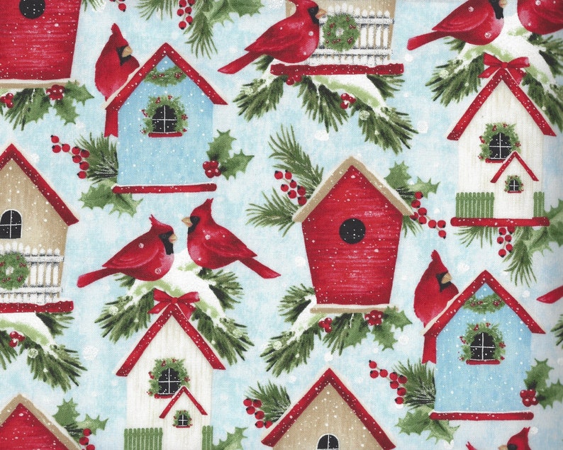 Winter Birdhouse Blue Cotton Quilt Fabric Northcott Etsy