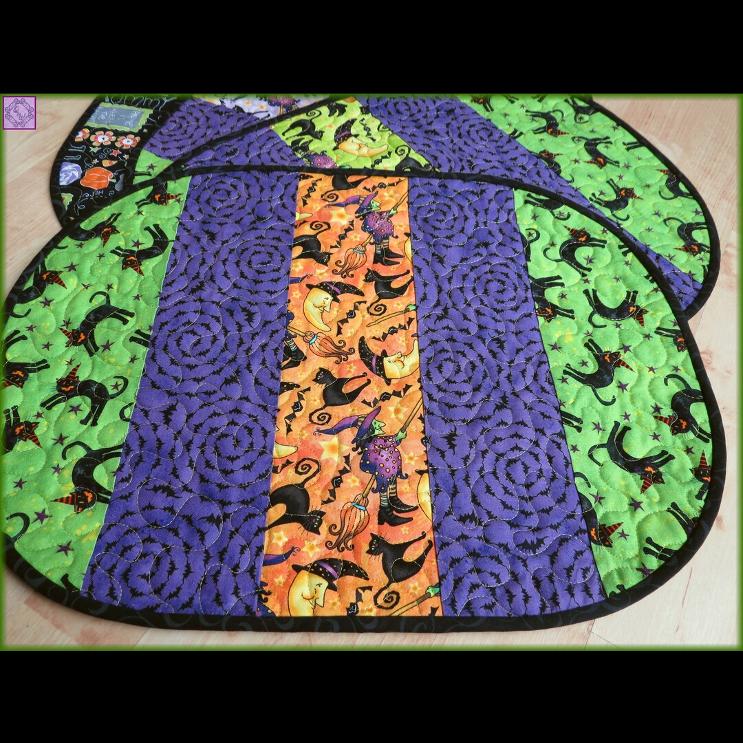 Oval Placemats Quilted 14x19inch Set of 2 Halloween Witchy Etsy