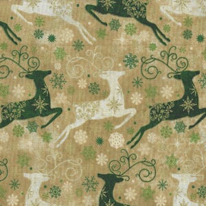 Tela de algodón para patchwork Northcott Stonehenge, cortada a medida, Reindeer Prance Gold Metallic 20566 M Green