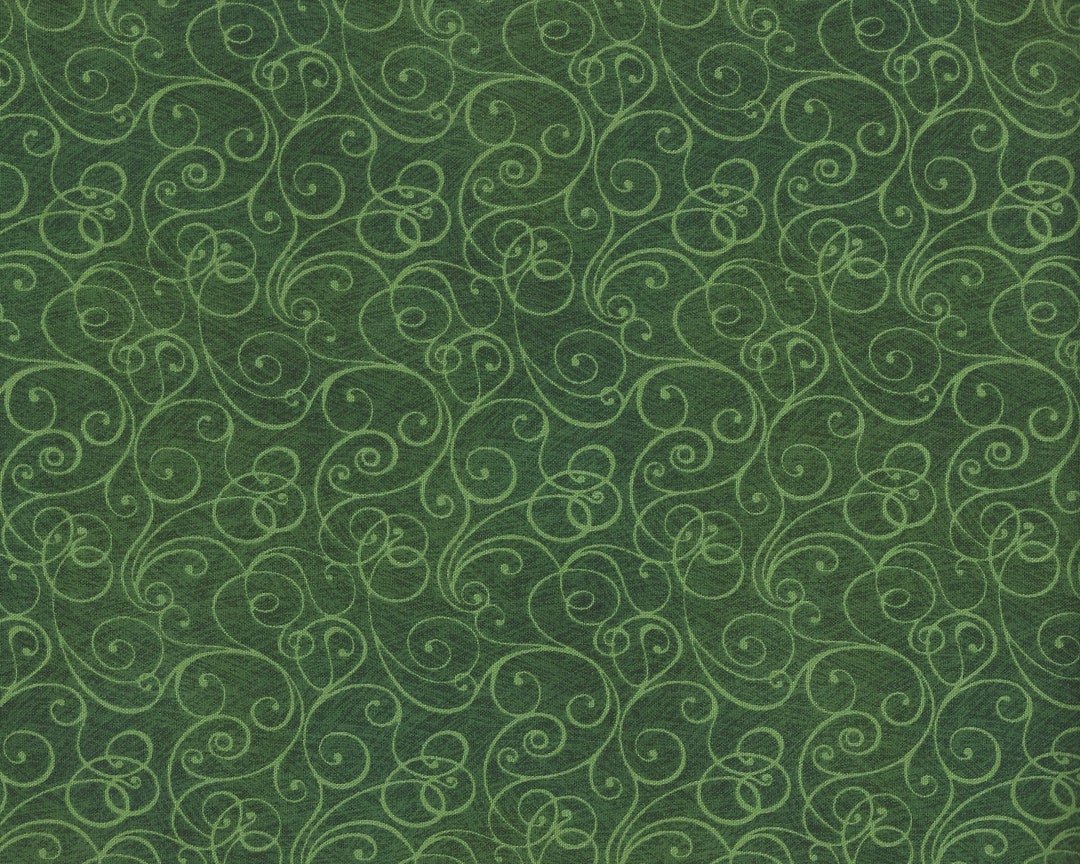 Green Scroll Swirl, Cotton Quilt Fabric by the Yard, Robert Kaufman