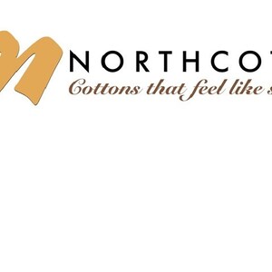 May include: A logo for Northcott featuring a stylized letter "M" in a light brown color. The text "Northcott" is in black and the tagline "Cottons that feel like silk" is in brown.