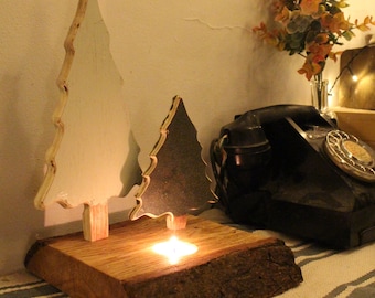 Wood Christmas Tree Table Decoration W/ Tea Light, Unique Gift Idea on Christmas, Christmas Table Decor