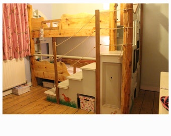 Houten stapelbed voor kinderen | Kinderbedden met opbergruimte | Peuter Loft Bedden