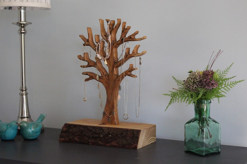 Handmade Tree Wooden Jewelry Tree Stand Jewellery Organizer Jewelry Necklace Ring Earring Holder Jewelry stand tree Necklace holder tree image 4