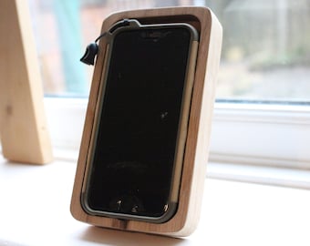 Wood Phone Stand | Wooden Docking Station | Handmade Mobile Holder for iPhone, Samsung, Xiaomi, Android | Select Your Phone Model